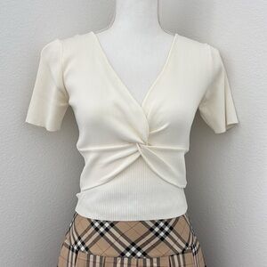 Elegant Cream Twist-Front Top